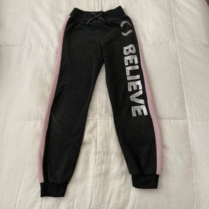 Dark Grey & Pink Striped BELIEVE Joggers